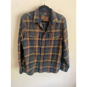 Orvis Mens Heavyweight Flannel Plaid Shirt Jacket Blue Green Orange Size Medium